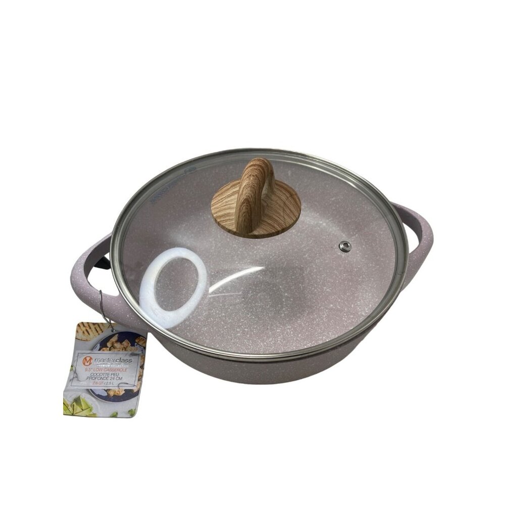 Purple Nonstick Covered Casserole with Wood-Effect Handle